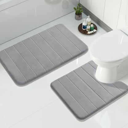Yimobra Memory Foam Bathroom Mat Set, 31.5 x 20 & 24 x 20 in, Gray