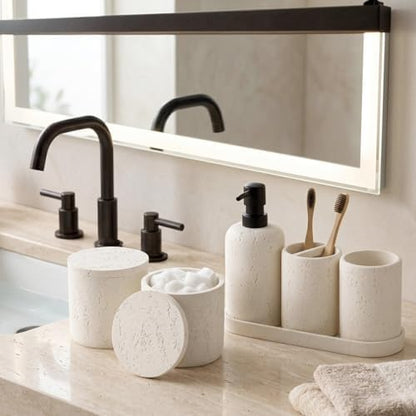 Bathroom Accessories Set,4 PCS Travertine Stone Look Collection,Cream
