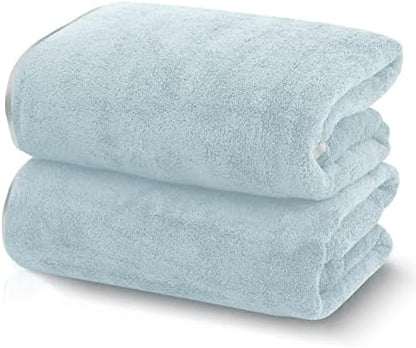 TENSTARS Silk Hemming Bath Towels for Bathroom Clearance - 27 x 55 inches - Light Thin Quick Drying - Soft Microfiber Absorbent Towel for Bath Fitness, Sports, Yoga, Travel, Gym - 2 Pack, Light Teal