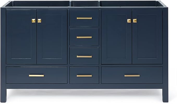 ARIEL Cambridge 60-inch Bathroom Vanity Base Cabinet,Solid Wood, 4 Soft Closing Doors, 6 Dovetail Drawers, Midnight Blue