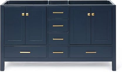 ARIEL Cambridge 60-inch Bathroom Vanity Base Cabinet,Solid Wood, 4 Soft Closing Doors, 6 Dovetail Drawers, Midnight Blue