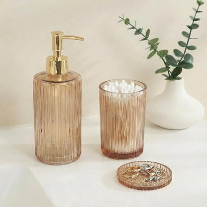 3 Pcs Brown Bathroom Accessories Set, Glass Bathroom Set, Soap Dispenser, Toothbrush Holder, Jewelry Tray, Crystal Modern Bathroom Decor, Housewarming Gift Set