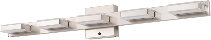 mirrea 32" 5 Light 3CCT LED Brushed Nickel Bathroom Vanity Light Fixture | Over Mirror,Bathroom Lighting,3000K/4000K/5000K ,Dimmable,Rust-resistant,Moisture-resistant,Acrylic shade,Wall Mount