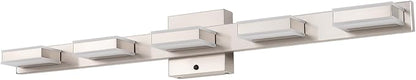 mirrea 32" 5 Light 3CCT LED Brushed Nickel Bathroom Vanity Light Fixture | Over Mirror,Bathroom Lighting,3000K/4000K/5000K ,Dimmable,Rust-resistant,Moisture-resistant,Acrylic shade,Wall Mount