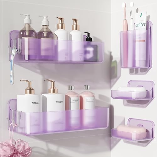 Nieifi Adhesive Shower Shelves, Purple, 5 Pieces
