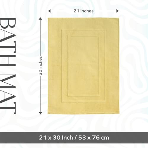 Feather & Stitch 2 Piece Towel Like Bath Mats (30x21 Inch) 100% Cotton Terry Bath Mats, Bathroom Shower Floor Mats [NOT A Bathroom Rug], Soft Absorbent Washable Mats - Yellow