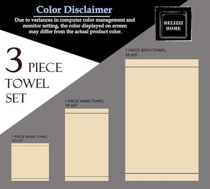 Belizzi Home Ultra Soft 3 Pack Cotton Towel Set, Contains a Bath Towel 28x55 inch, a Hand Towel 16x24 inch & a Wash Coth 12x12 inch, Ideal Everyday use, Compact & Lightweight -Burgundy