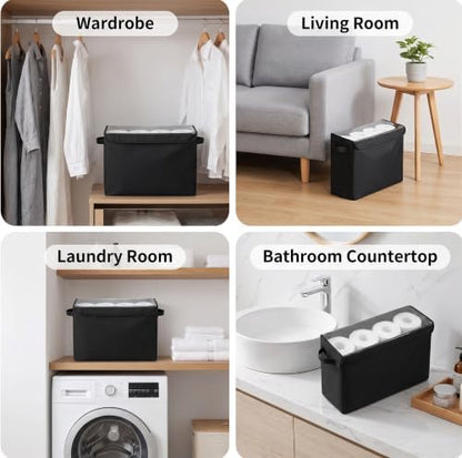 Cupic Cupid Bathroom Toilet Paper Storage - Toilet Paper Baskets with Lid, Holds 12 Regular or 9 Mega Rolls, Extra Cover Slim Tissue Holder Cabinet, Narrow Container Bin Organizer Box Black