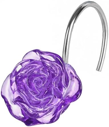 Purple Rose Shower Curtain Hooks: Cute Flower Bathroom Curtain Rings12Pcs