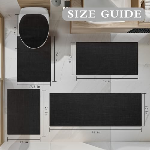 YIHOUSE Bathroom Rugs Thin Bath Mat Sets 5 Pieces Quick Dry,Black
