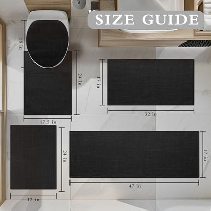 YIHOUSE Bathroom Rugs Thin Bath Mat Sets 5 Pieces Quick Dry,Black
