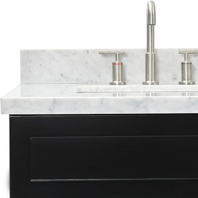 ARIEL Hamlet 72-inch Bathroom Vanity with Sink,Solid Wood, 1.5-inch Italian Carrara Marble Countertop, Double Rectangular Porcelain Sink, 4 Soft Closing Doors, 3 Dovetail Drawers, Black