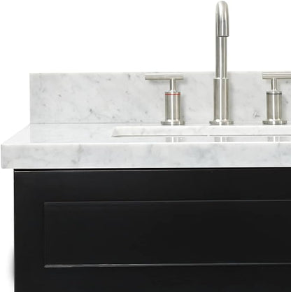 ARIEL Hamlet 72-inch Bathroom Vanity with Sink,Solid Wood, 1.5-inch Italian Carrara Marble Countertop, Double Rectangular Porcelain Sink, 4 Soft Closing Doors, 3 Dovetail Drawers, Black