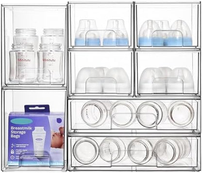 Vtopmart Clear Stackable Storage Drawers Set of 8, Plastic Organizer Bins