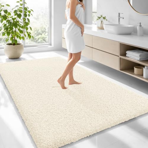 OLANLY Microfiber Large Bathroom Rugs 70x46, Soft Absorbent Bath Mat, White