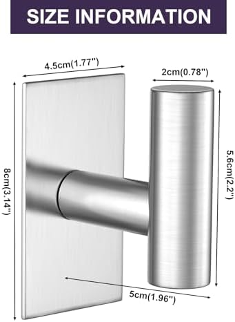 VAEHOLD Wall Towel Hooks, Heavy Duty Sticky Holder Waterproof Towel Hooks for Hanging Coat, Clothes, Closet Hook Wall Mount for Kitchen (Silver, 8 Pack)
