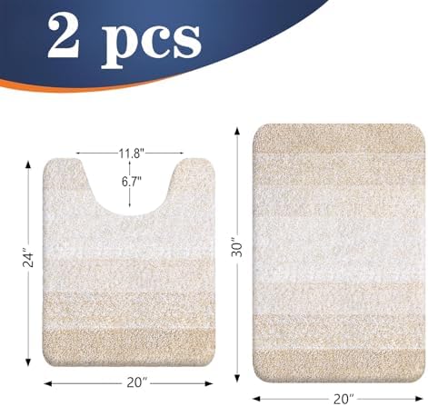 OLANLY Micorfiber Bathroom Rug Set 2 Piece, 30"x20"+U-Shaped 24"x20"