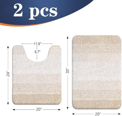 OLANLY Micorfiber Bathroom Rug Set 2 Piece, 30"x20"+U-Shaped 24"x20"
