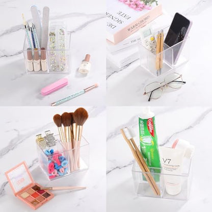 Qtip Holder with Bamboo Lids, 3 Compartments Cotton Ball/Swabs Dispenser, Apothecary Jar Clear Plastic Bathroom Container for Storage and Organizer
