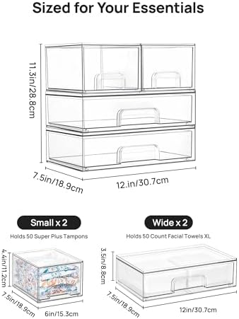 Vtopmart Clear Stackable Storage Drawers Set of 4, Plastic Organizer Bins