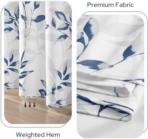 HOMEIDEAS Blue and White Botanical Shower Curtain 71×74 Inches