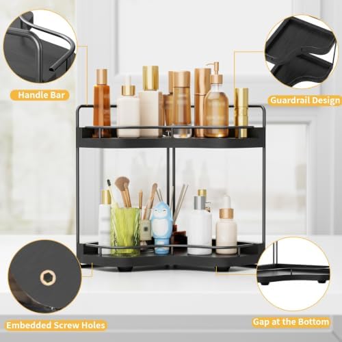 2-Tier Corner Bathroom Counter Organizer, Larger Size, Black