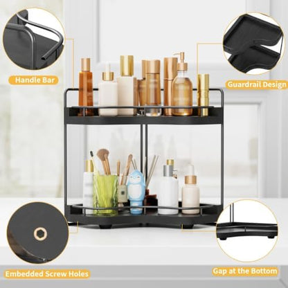 2-Tier Corner Bathroom Counter Organizer, Larger Size, Black