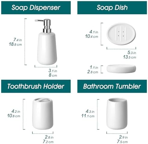 vancasso White Bathroom Accessories Set, Ceramic Soap Dispenser and Toothbrush Holder Sets, Stoneware 4 Pcs Bathroom Sink Set for Modern Home Decor