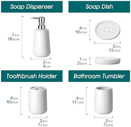 vancasso White Bathroom Accessories Set, Ceramic Soap Dispenser and Toothbrush Holder Sets, Stoneware 4 Pcs Bathroom Sink Set for Modern Home Decor