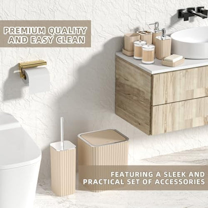 XLHOMO Bathroom Accessories Set - 25PC Bathroom Sets with Shower Curtain and Rugs, Beige Bathroom Set with Trash Can, Soap Dispenser, Soap Dish & Toilet Brush