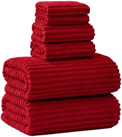 6 Piece Bath Towel Set, 40"x80" Oversized Bath Sheets, Red