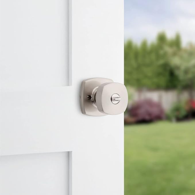 Kwikset Arroyo Knob Entry Door Knob with Lock and Key, Secure Keyed Handle Exterior, Front Entrance and Bedroom, Satin Nickel, Pick Resistant SmartKey Rekey Security and Microban