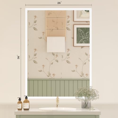 White Framed Bathroom Mirror 26x36, White Vanity Mirrors for Wall