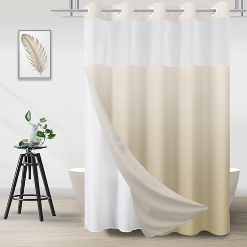No Hook Shower Curtain and Liner Set for Bathroom, Ombre Beige, 71" x 74"