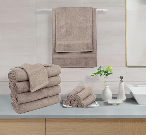 HILLFAIR 100% Cotton 24 PC Bulk Pack - Hotel Spa Bath Towels Set - Stone