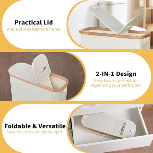 efluky Toilet Paper Storage and Holder 2 in 1, Toilet Paper Storage with Lid for Bathroom 28L, Free Standing Holder Organizer Holds Up to 9-12 Rolls, Beige