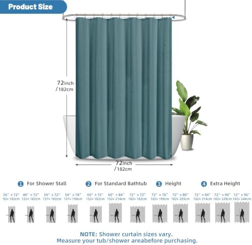 2-in-1 Waterproof Fabric Shower Curtain - No Separate Liner Needed, Hotel-Style Waffle Weave, Effortless Cleaning & Washable Bathroom Shower Curtain Set,72Wx72H,Seaweed Green