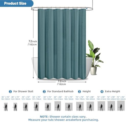 2-in-1 Waterproof Fabric Shower Curtain - No Separate Liner Needed, Hotel-Style Waffle Weave, Effortless Cleaning & Washable Bathroom Shower Curtain Set,72Wx72H,Seaweed Green