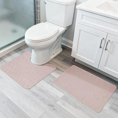Bosap Bath Mat Set 2 Pieces,Ultra Thin Bathroom Rugs,Rubber Toilet Rugs