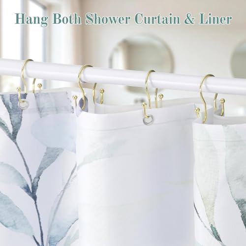 Goowin Shower Curtain Hooks, 12 Pcs Shower Curtain Rings, Stainless Steel Shower Curtain Hangers, Gold Shower Curtain Hooks Rings Rust Proof, Minimalist Shower Hooks for Shower Curtain, Gold