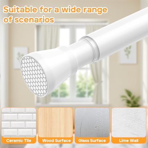White Tension Curtain Rod for Windows 30 to 64 Inches, Adjustable Expandable Pressure Spring Curtain Rod No Drilling Required, 7/8 Inch Diameter Tension Rod for Bedroom, Doorway, Closet Door