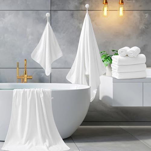 Ycosy 4 Pack Extra Large Microfiber Bath Towels Set,35x70 inches,600GSM,Less Lint Highly Absorbent Super Soft & Quick Dry,Oversized Bath Towels,Perfect for Bathroom Gym Pool,White