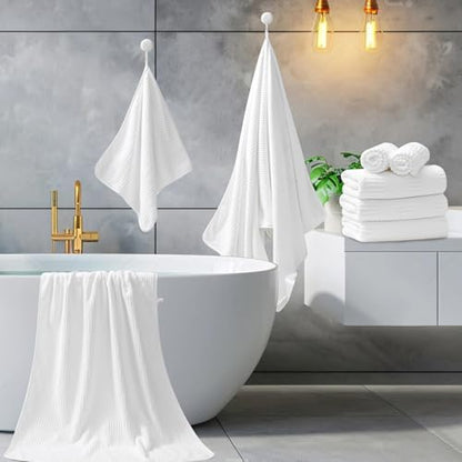 8 Piece Bath Towel Set-2 Oversized Bath Sheets(35"x70"),2 Hand Towels,4 Washcloths-Extra Large Microfiber Towel Sets,Less Lint Highly Absorbent & Quick Dry Bath Towels for Bathroom Gym Pool,White