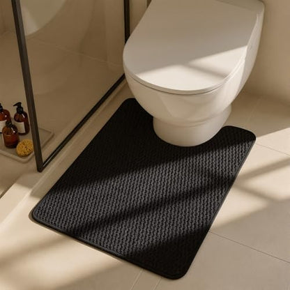 Triohero Toilet Rug, Thin Toilet Rugs U Shaped Washable Non Slip Absorbent Quick Dry Low Pile Toilet Mat, Black 20"x24" U Shape