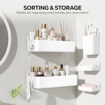 Nieifi Adhesive Shower Shelves, White, 5 Pieces
