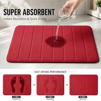 Memory Foam Bath Mat Set 3 Piece，Super Soft Absorbent Bathroom Rug Non Slip, Quick Dry,Machine Wash, Perfect Plush Bathroom Rugs,Home Decor Accessories,Red