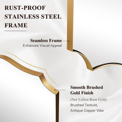 ANDY STAR 30"x55" Brushed Gold Scalloped Mirror for Bathroom Sink