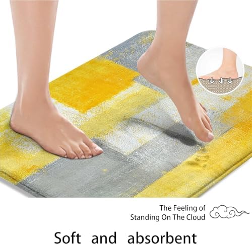 ArtSocket Bathroom Set, Shower Curtain and Bath Rugs Yellow Grey