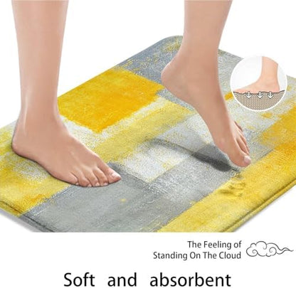 ArtSocket Bathroom Set, Shower Curtain and Bath Rugs Yellow Grey