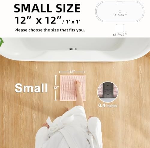 TYUU Small Bathroom Rugs, Non Slip Washable Bath Rugs Super Absorbent Bathroom Rug Thin Quick Dry Low Pile Bath Mats, Pink 12"x12"